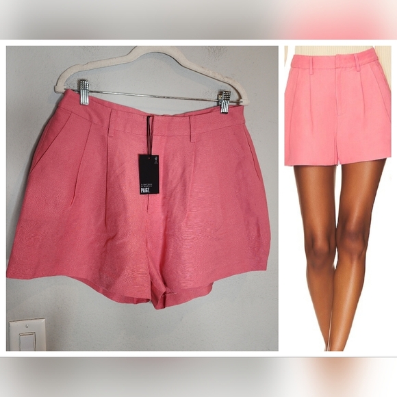 NWT Paige Linen Andie Pleated Short in Dusty Bubblegum Pink. Size 10. - Picture 1 of 14